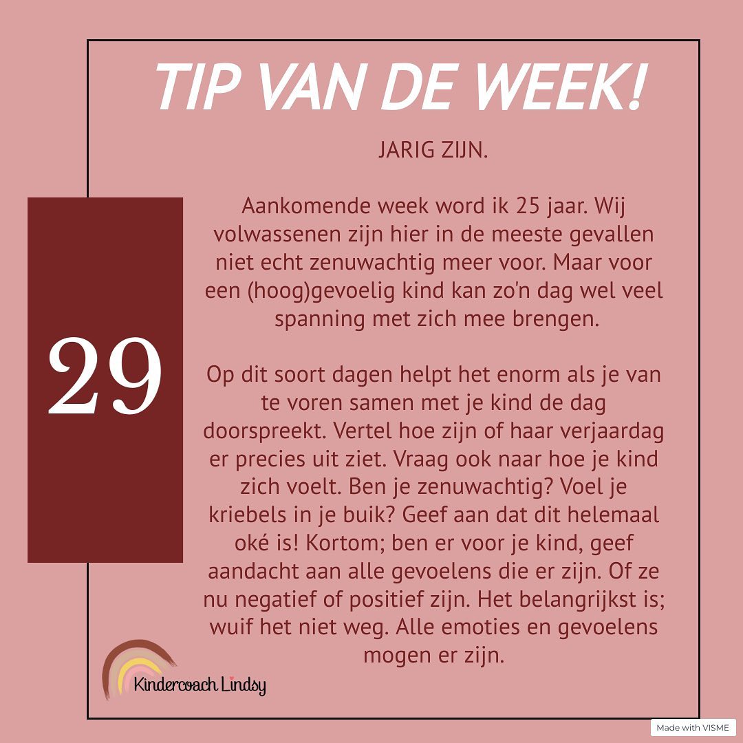 𝚃𝚒𝚙 𝚟𝚊𝚗 𝚍𝚎 𝚠𝚎𝚎𝚔! ♥

#tipvandeweek #tips #jarigzijn #spanning #spannendedagen #voorbereiden #ervoorjekindzijn #gevoelens #emotie #coaching #vooriederkind